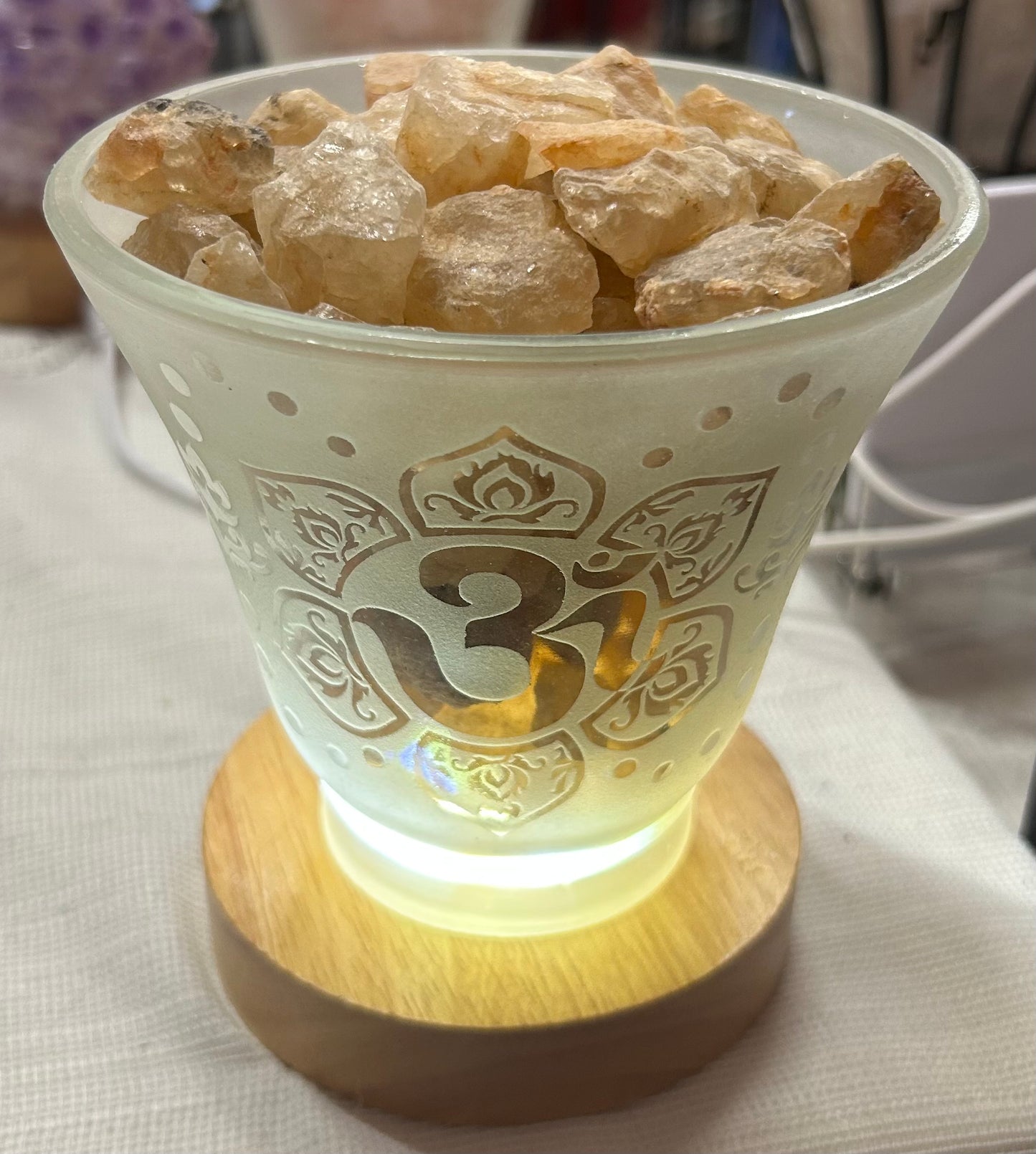 Frosted Om glass with Citrine
Chunks