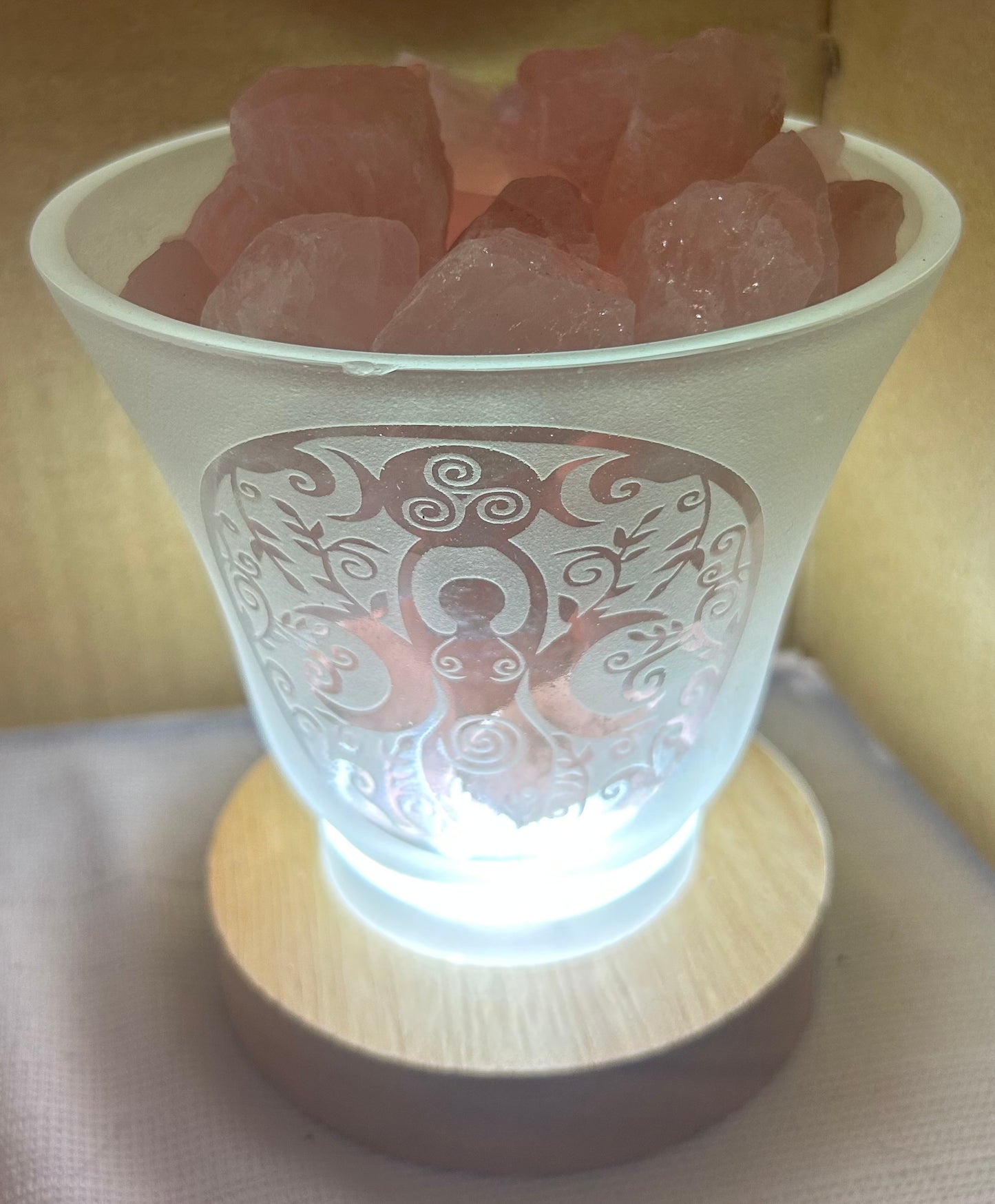 Frosted Goddess Glass with Rose Quartz Chunks
