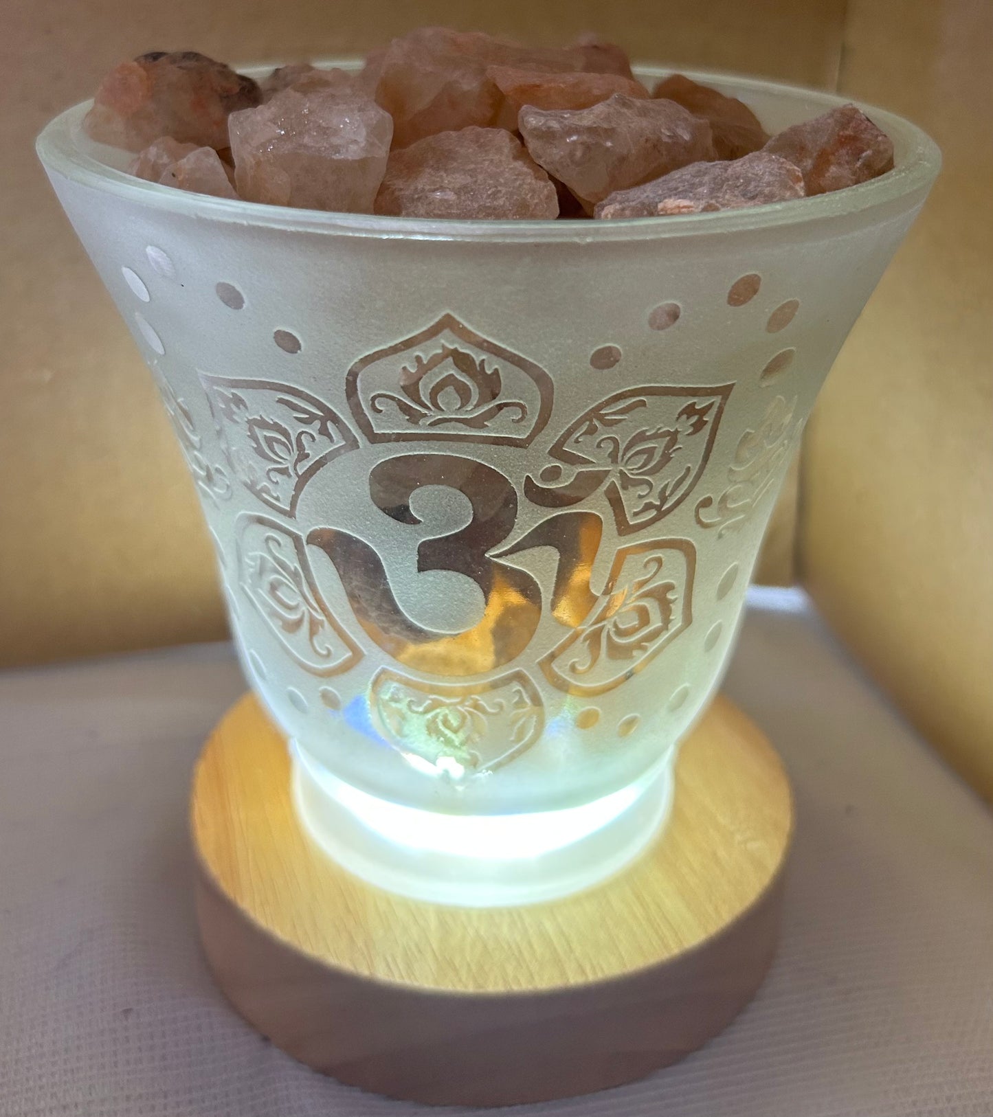 Frosted Om glass with Citrine
Chunks