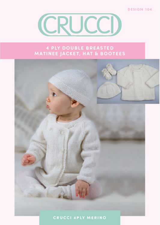 Double Breasted Matinee Jacket, Hat and Bootees