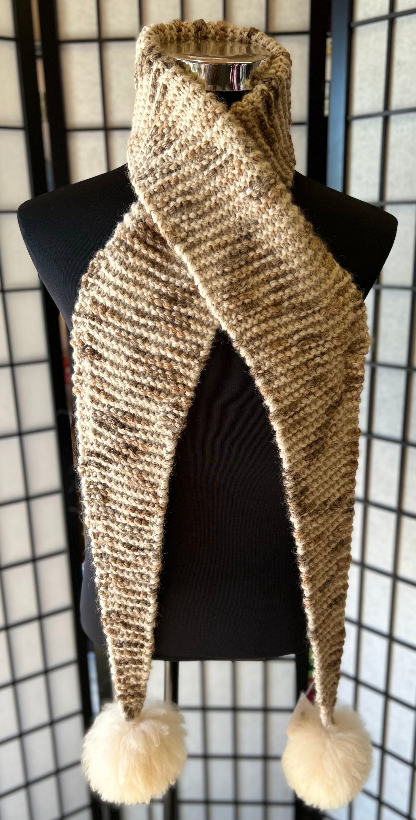 Alpaca Scarf with Alpaca Fibre Pom Pom