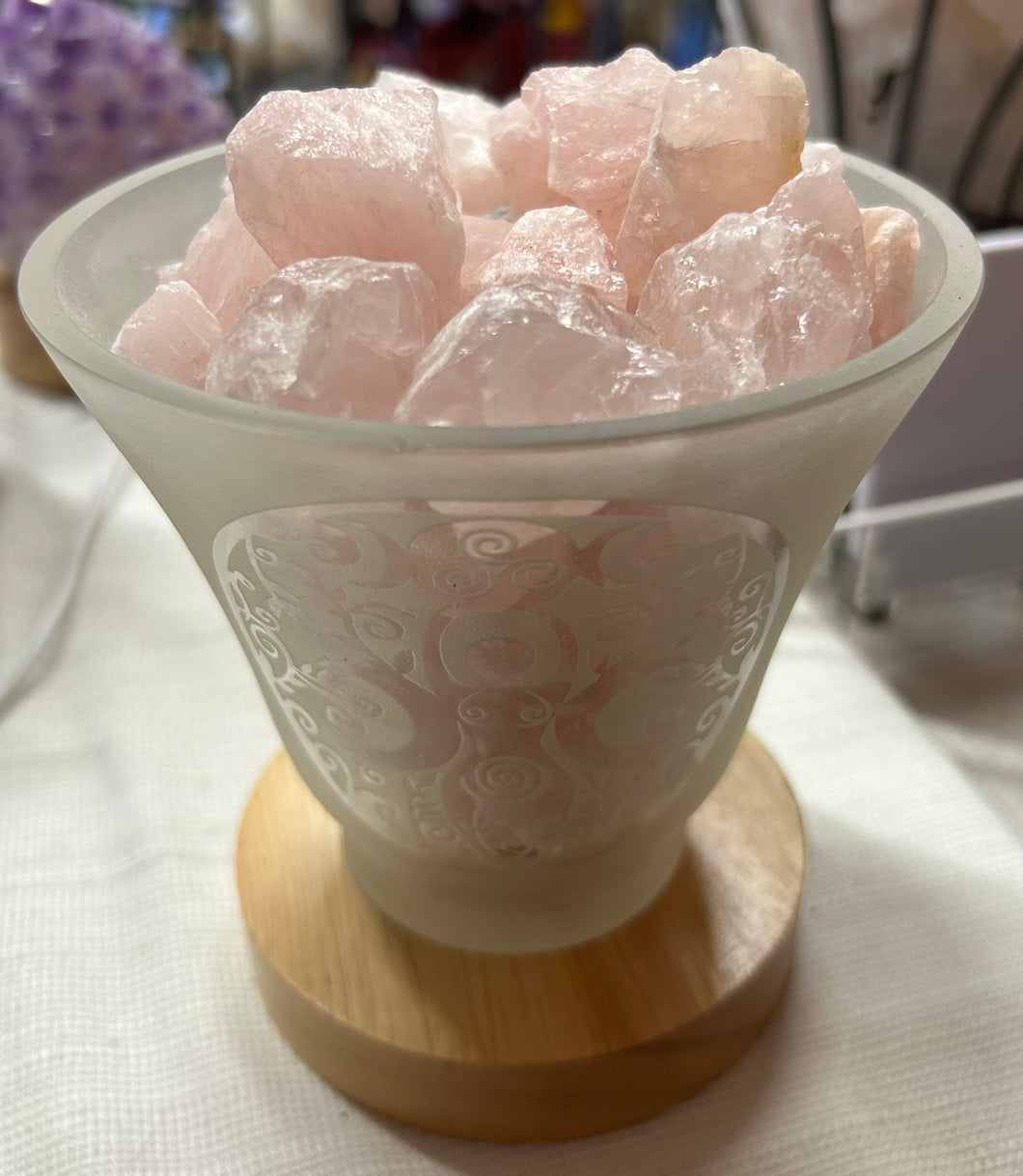Frosted Goddess Glass with Rose Quartz Chunks